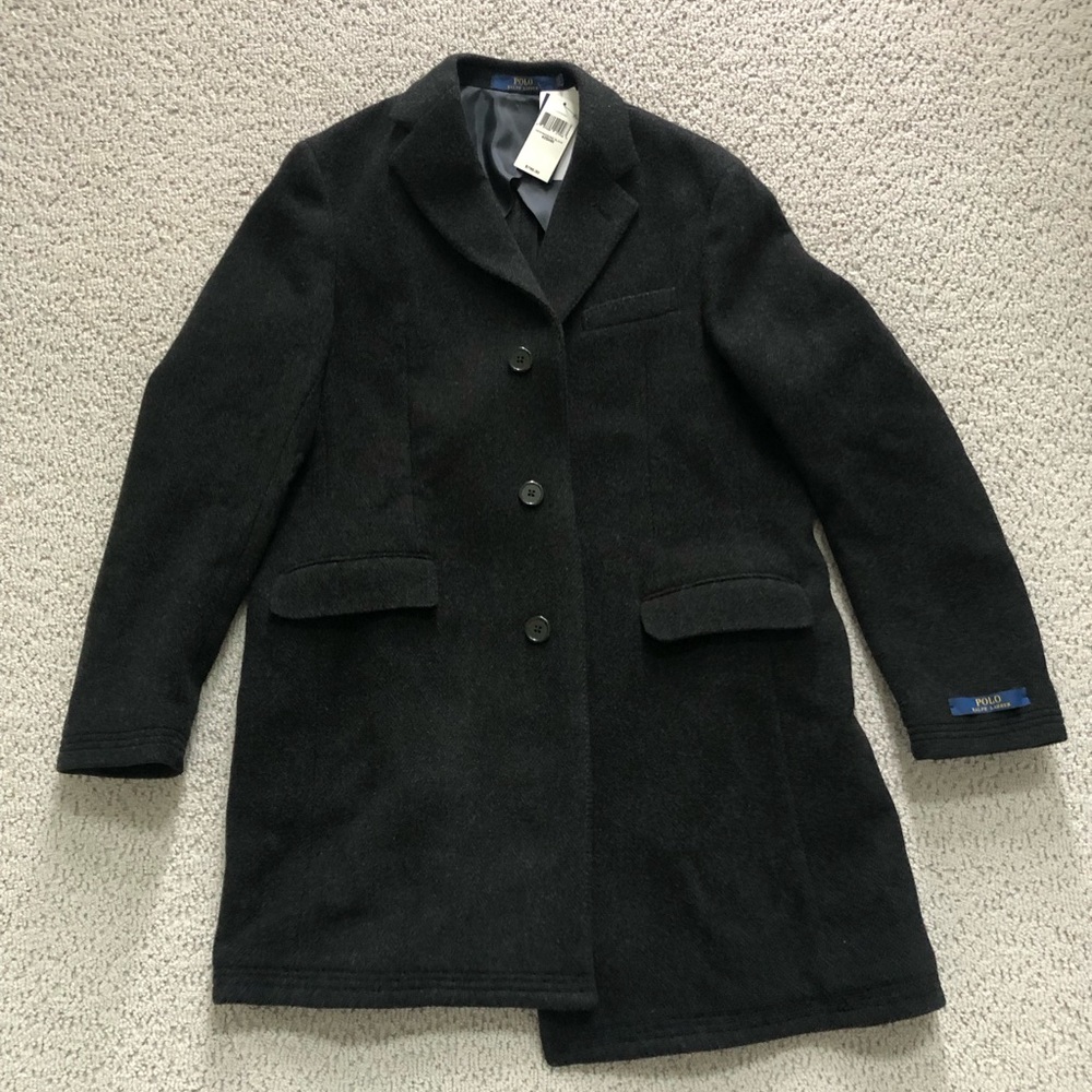 Polo Ralph Lauren Herringbone Black Overcoat - NWT Size 42S.